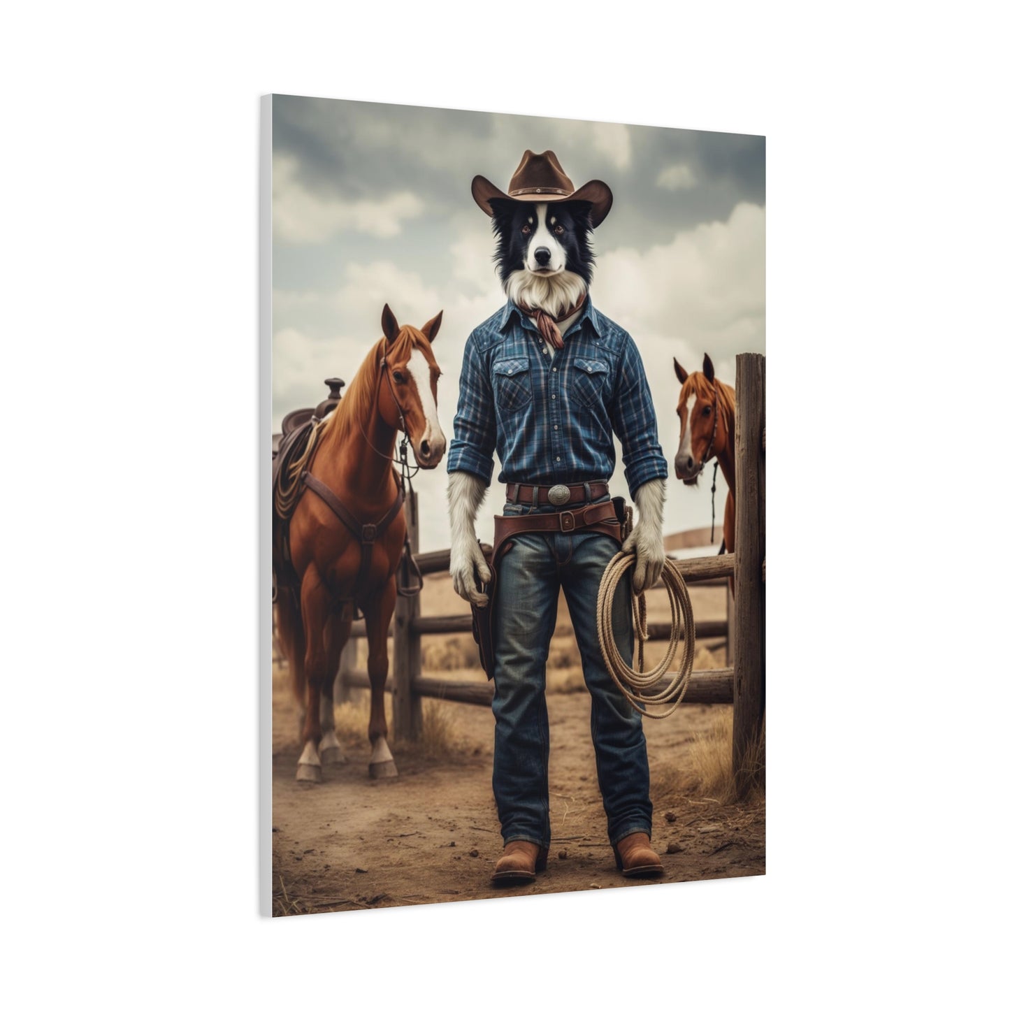 Custom Cowboy Pet Portrait – Wild West Outlaw Pet Canvas, Western Dog Artwork