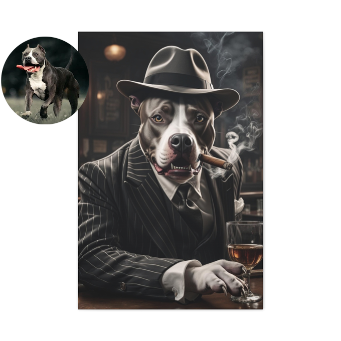 Custom Gangster Pet Portrait – Godfather, Al Capone, Scarface Pet Artwork