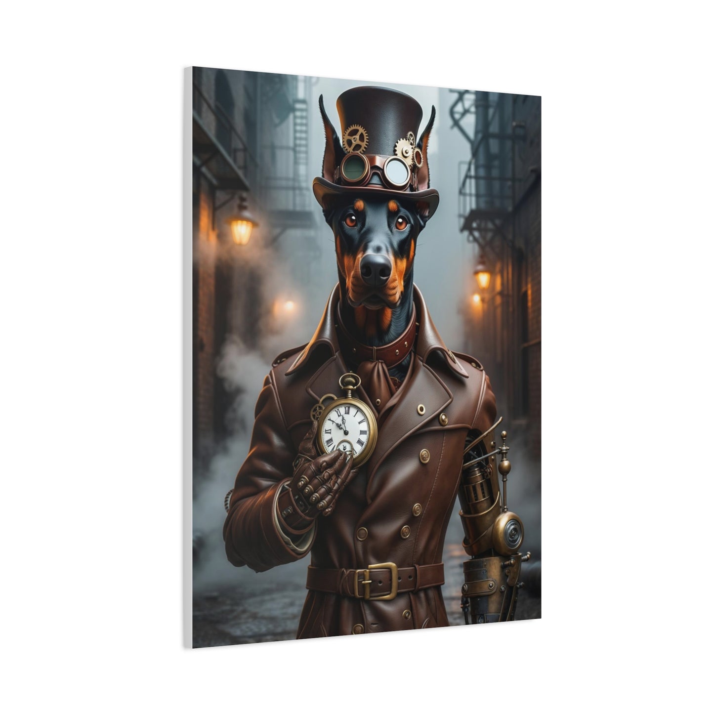 Custom Steampunk Pet Portrait – Victorian Industrial Pet Canvas, Steampunk Dog Artwork