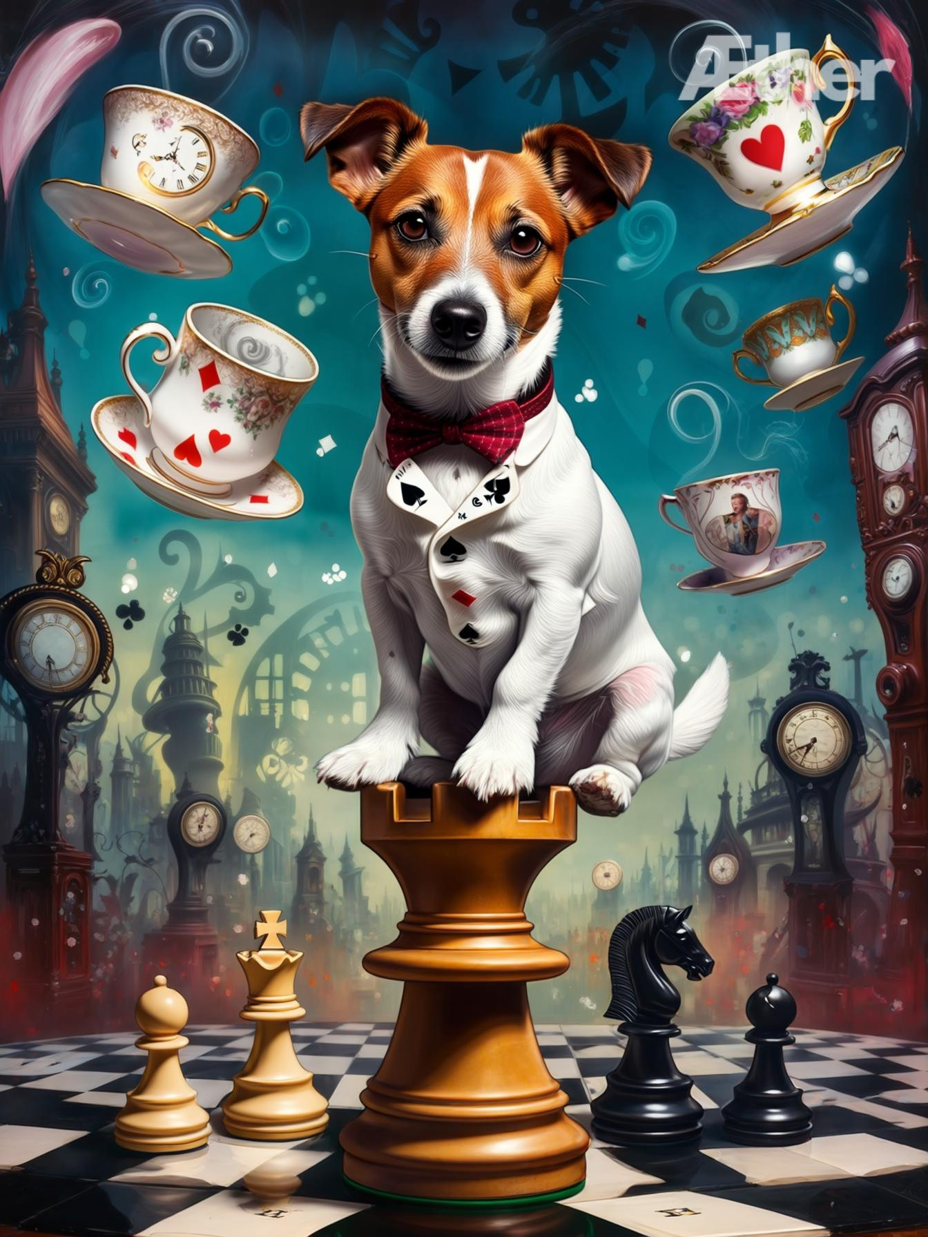 Custom Alice in Wonderland Pet Portrait – Whimsical Fantasy Pet Art