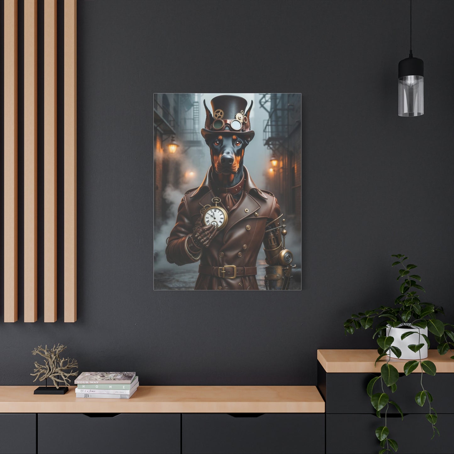 Custom Steampunk Pet Portrait – Victorian Industrial Pet Canvas, Steampunk Dog Artwork