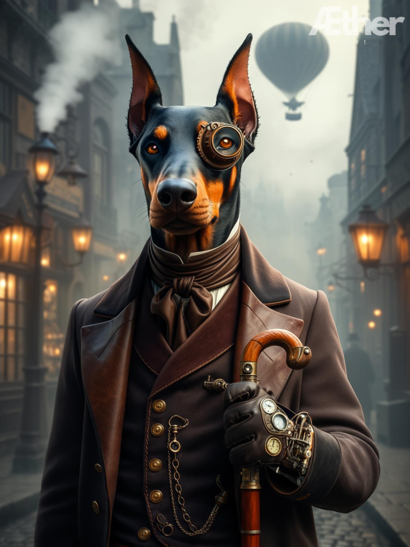 Custom Steampunk Pet Portrait – Victorian Industrial Pet Canvas, Steampunk Dog Artwork