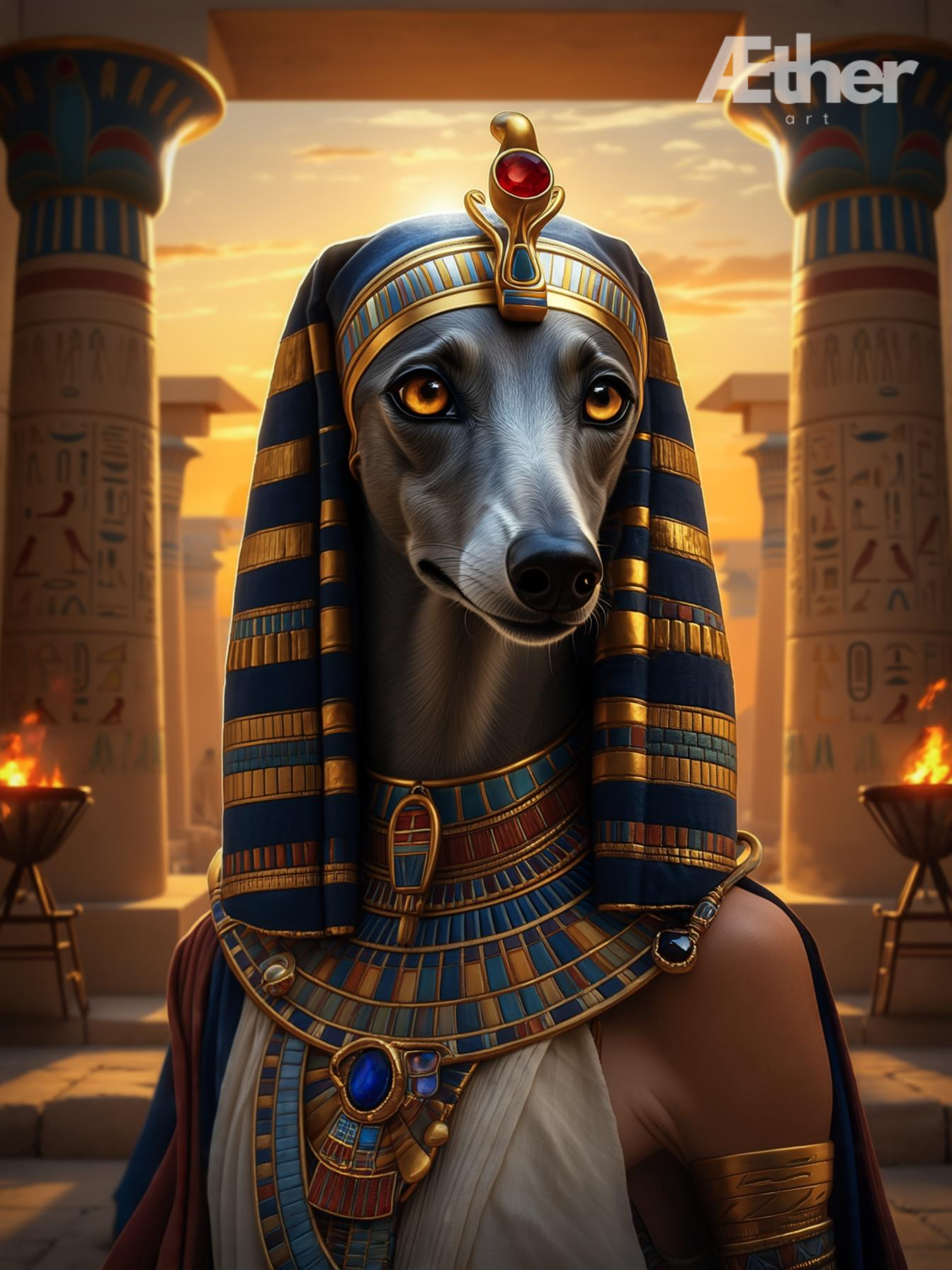 Custom Egyptian Pet Portrait – Pharaoh, Queen, High Priest, or Goddess Artwork