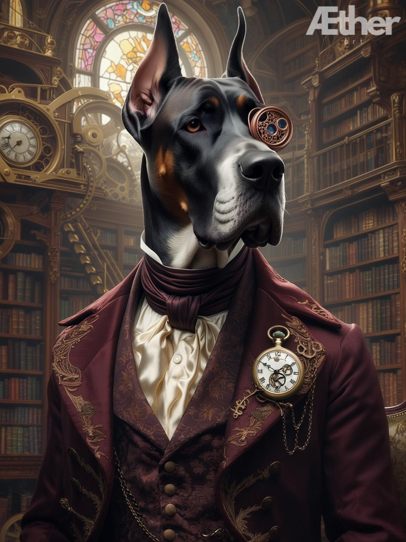 Custom Steampunk Pet Portrait – Victorian Industrial Pet Canvas, Steampunk Dog Artwork