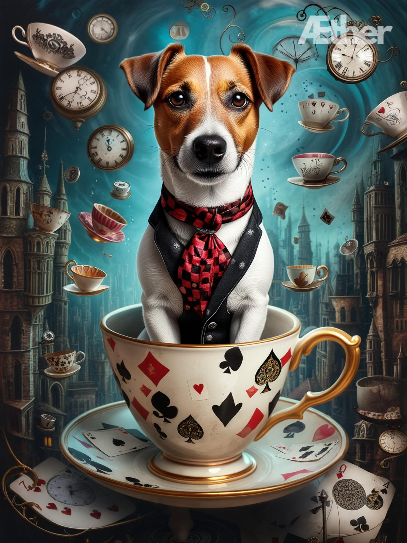 Custom Alice in Wonderland Pet Portrait – Whimsical Fantasy Pet Art