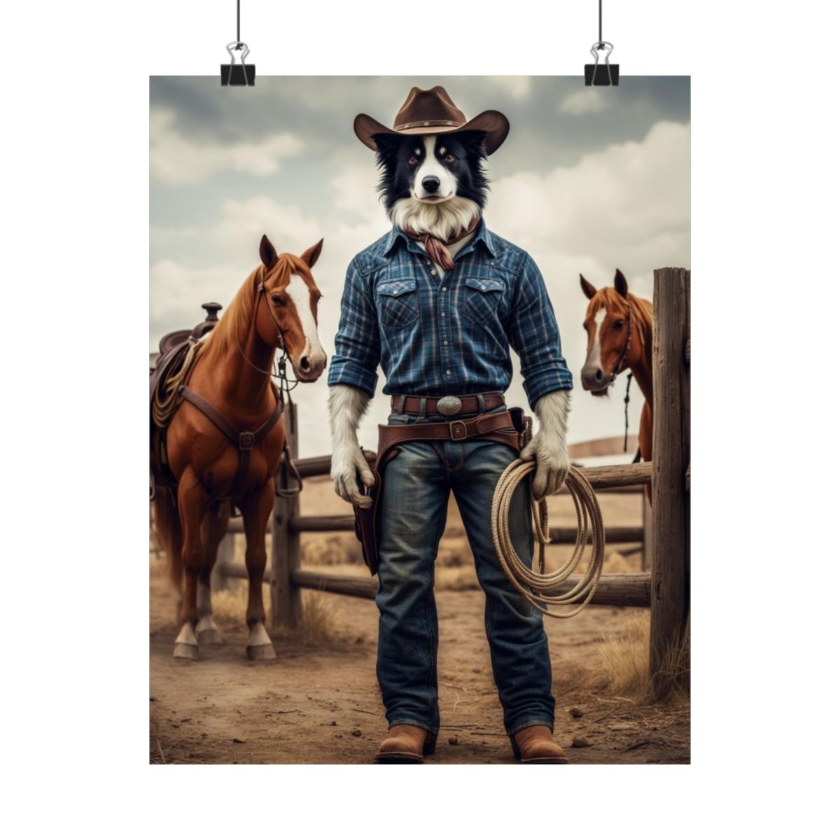 Custom Cowboy Pet Portrait – Wild West Outlaw Pet Canvas, Western Dog Artwork