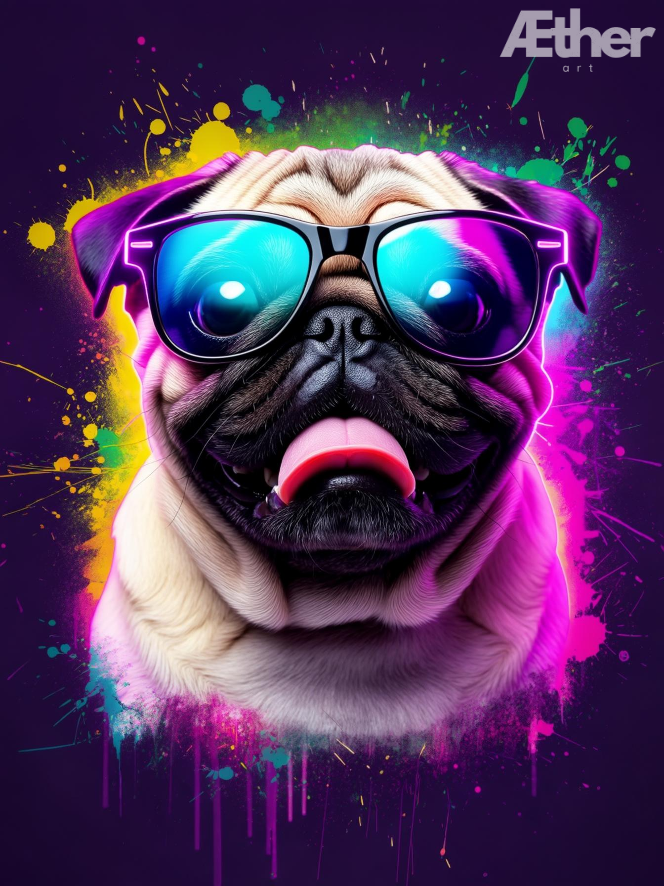 Custom Retro Pet Portrait – 80s Vaporwave Synthwave Pet Art, Neon Digital Pet Artwork