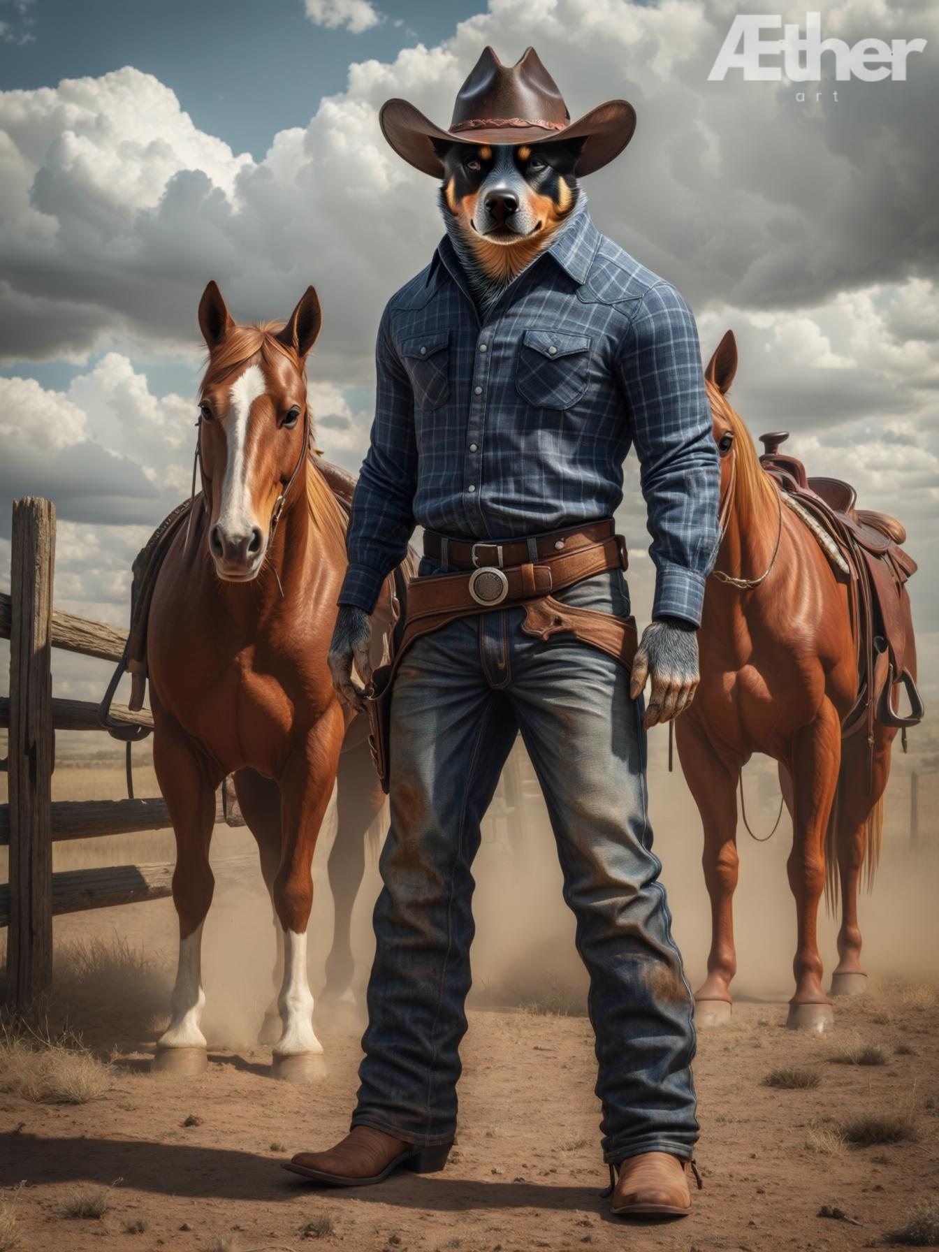 Custom Cowboy Pet Portrait – Wild West Outlaw Pet Canvas, Western Dog Artwork