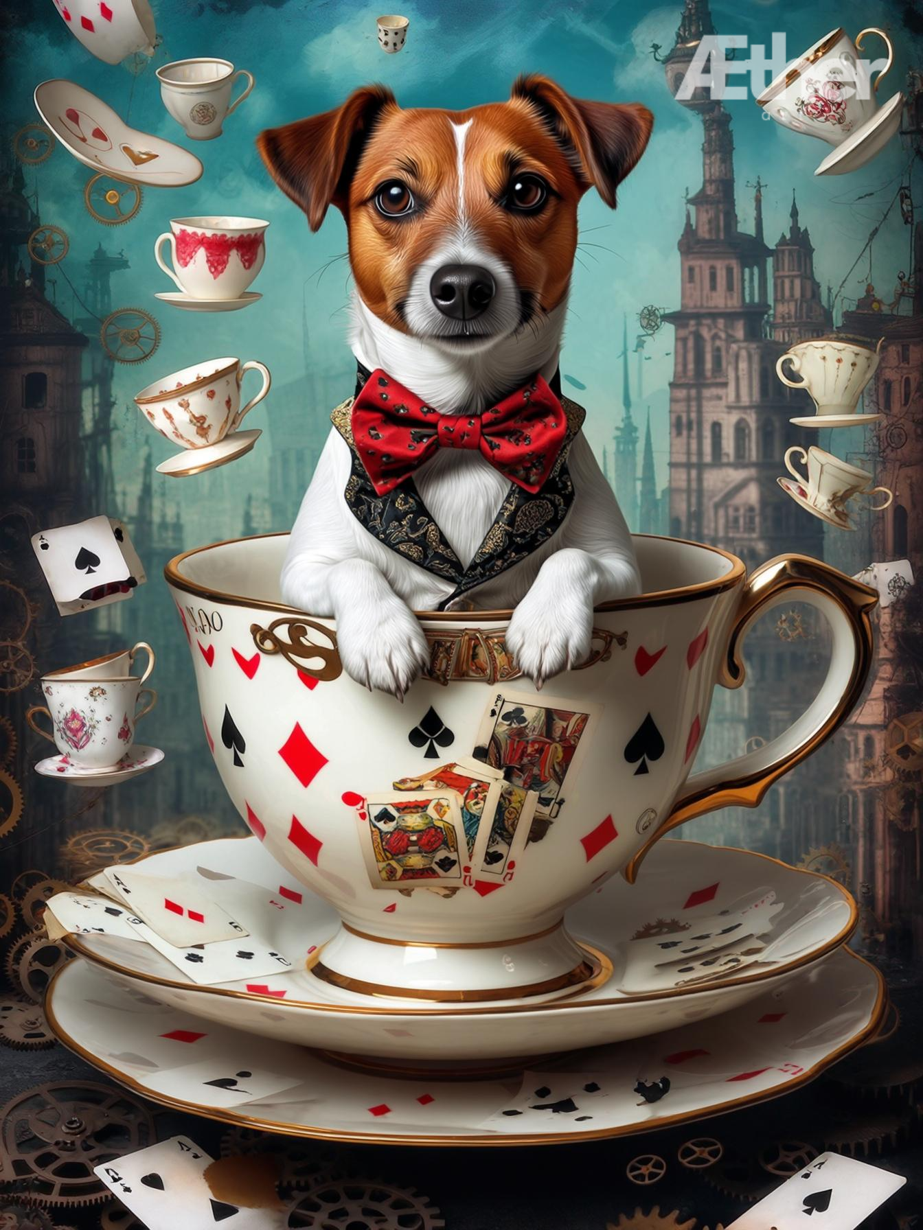 Custom Alice in Wonderland Pet Portrait – Whimsical Fantasy Pet Art