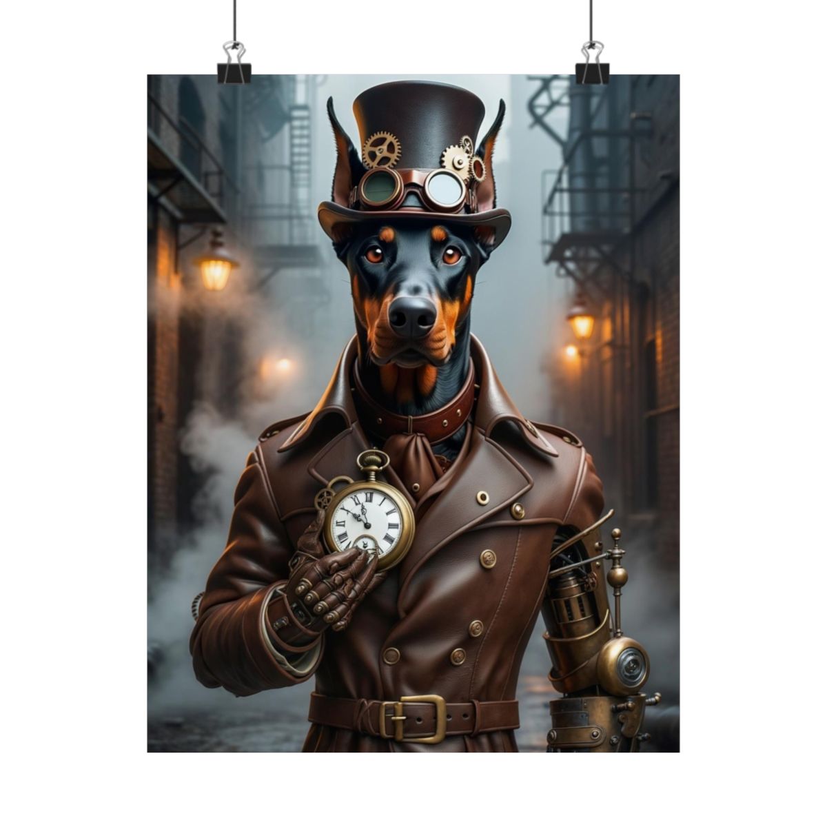 Custom Steampunk Pet Portrait – Victorian Industrial Pet Canvas, Steampunk Dog Artwork